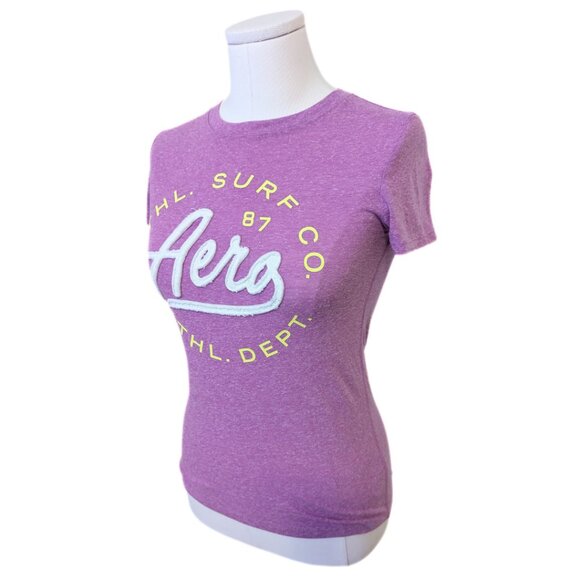 Vintage Y2K Aeropostale T Shirt Purple Embroidered AERO logo Short Sleeve Sz S - Picture 2 of 7